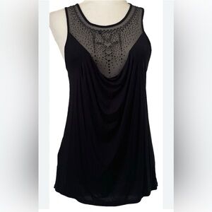 BCBG MaxAzria Womens Tank Top Sleeveless Blouse Beaded Sheer Black X-Small